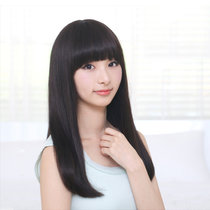 美元素假发 女 甜美可爱气质型长发型 女士假发套mr043(n2手织顶心自然黑)