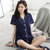 春夏季韩版棉衬衫睡衣女短袖短裤薄款家居服维密两件套装(蓝色 XL)第2张高清大图