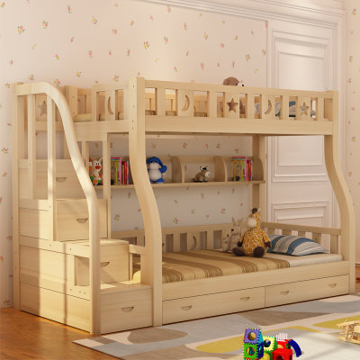 思巧 床 实木儿童床 子母床 上下铺 高低床 双层床 松木床可储物 w02