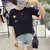葩葩乐奇2017棉质夏季新款口袋短袖T恤女rihan7017(黑色 L)第2张高清大图