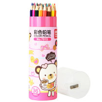 得力（deli）36色彩色铅笔7015 绘画笔带卷笔刀 学生学习文具用品(粉色)