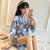 韩版学生睡衣女夏季短袖纯棉甜美可爱日系和服宽松家居服套装清新(蓝色 XL)第3张高清大图
