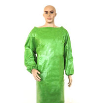 谋福 加厚防水罩衣 反穿围裙 PU皮革 柔软 成人长袖连体 防水防油污保暖 冬季挡风(绿色 130cm)