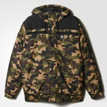 adidas阿迪达斯男款棉服 三叶草新款休闲迷彩棉衣外套 AZ6407(褐色 XL)